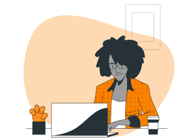 Cartoon of a woman sitting at a computer